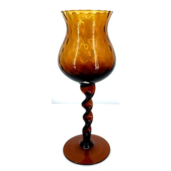 Empoli Candleholder Art Glass Optic Ribbed Twisted Stem Amber Italy 11.75" Tall - Picture 6 of 9